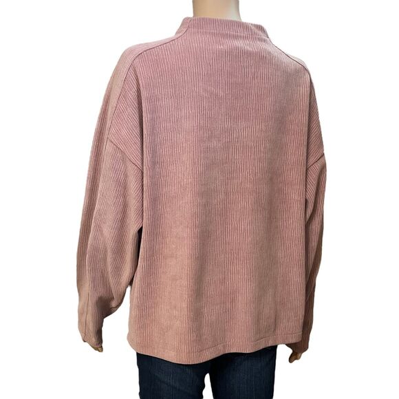 Madewell Funnel Neck Textured Knit Top Pink Minimalist Preppy Ribbed - Picture 4 of 9